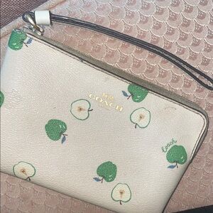 Coach Ivory Wristlet with Green Apple Design